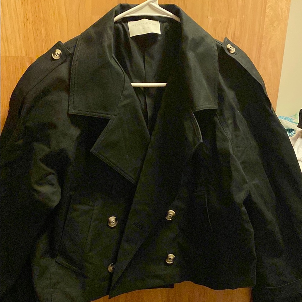 Women Black Double-Breasted Cropped Trench Jacket